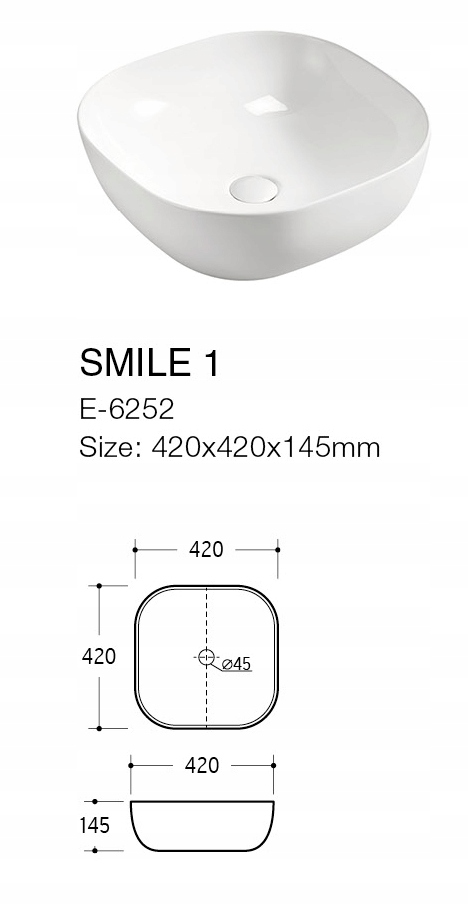 Umywalka nablatowa SMILE 42 cm biała ceramiczna owalna wolnostojąca