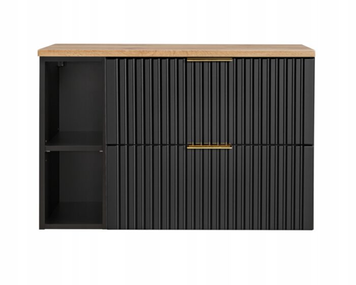 ADEL 100 cm czarna szafka łazienkowa blat dąb wotan regał 2 szuflady ryflowany front