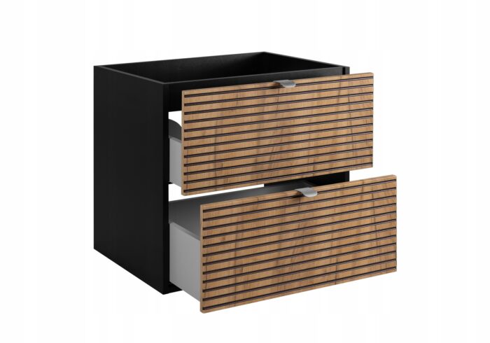 Szafka pod umywalkę  LOFT 60 cm czarny dąb blat loft pojemna szuflady frezowane fronty