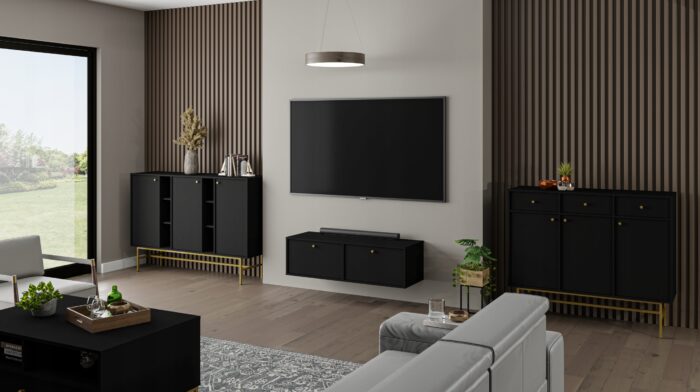 Szafka RTV AVILA 120 cm czarna wisząca z klapami