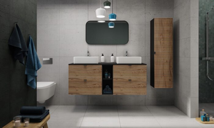 Szafka pod umywalkę LOFT 100 cm czarny dąb wisząca loft szuflady regał frezowane fronty