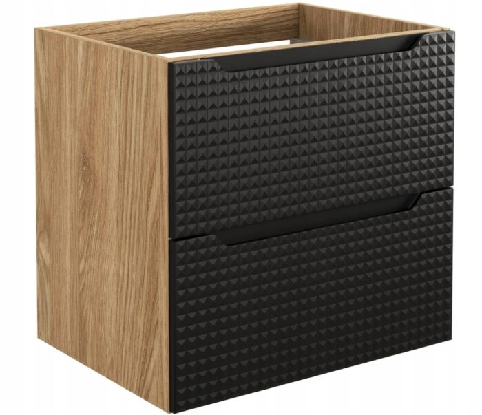 Szafka pod umywalkę LUXOR 60 cm dąb czarny front 3 D wisząca pojemna szuflady