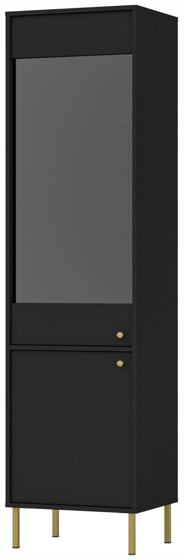 Witryna AVILA 195 cm czarna z drzwiami złote metalowe nogi typ prosty