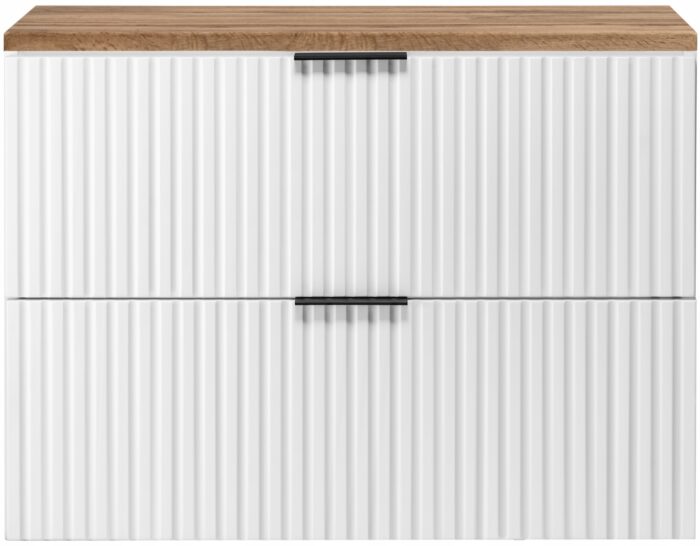 Szafka pod umywalkę FLOW 80 cm biała wisząca blat wotan szuflady ryflowane fronty