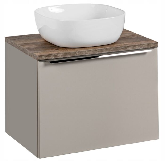 Szafka łazienkowa SANTA FE 60 cm szary wisząca blat umywalka szuflady organizery