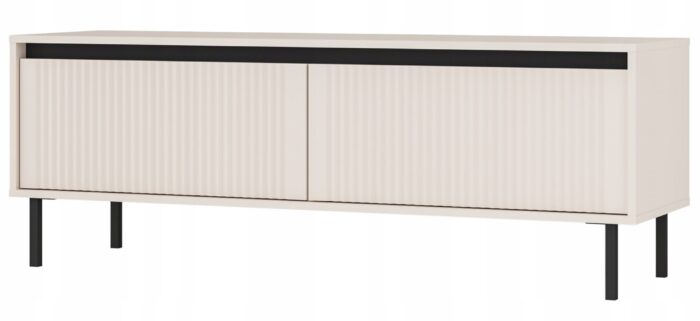 Szafka RTV OSAKA 140 cm beż piaskowy z szufladami metalowe nogi