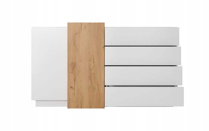Komoda 3D 160 cm biały mat / dąb craft złoty z drzwiami i szufladami