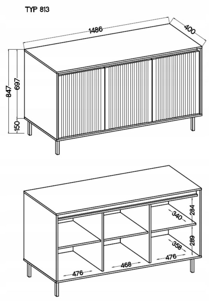 Komoda OSAKA 149 cm dąb evoke z drzwiami metalowe nogi