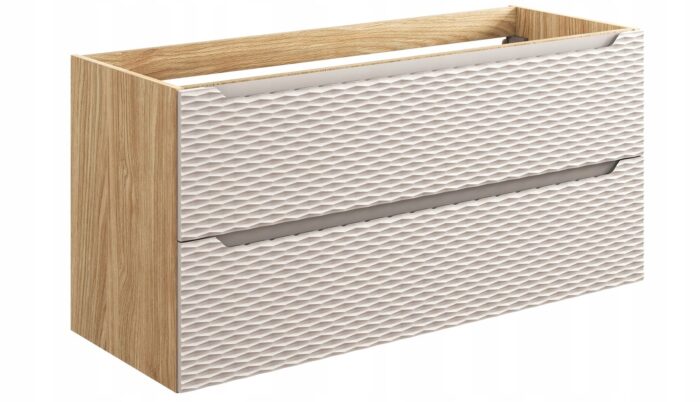 Szafka pod umywalkę OCEAN 120 cm dąb beżowe fronty 3D wisząca szuflady