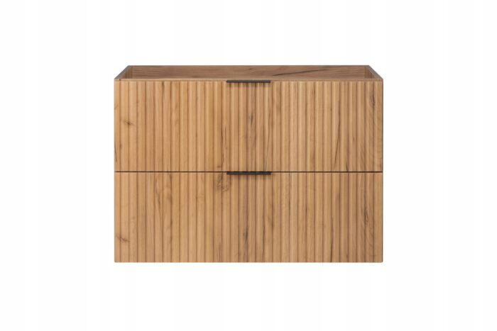 Szafka pod umywalkę FLOW 80 cm dąb craft wisząca pojemna szuflady ryflowane fronty