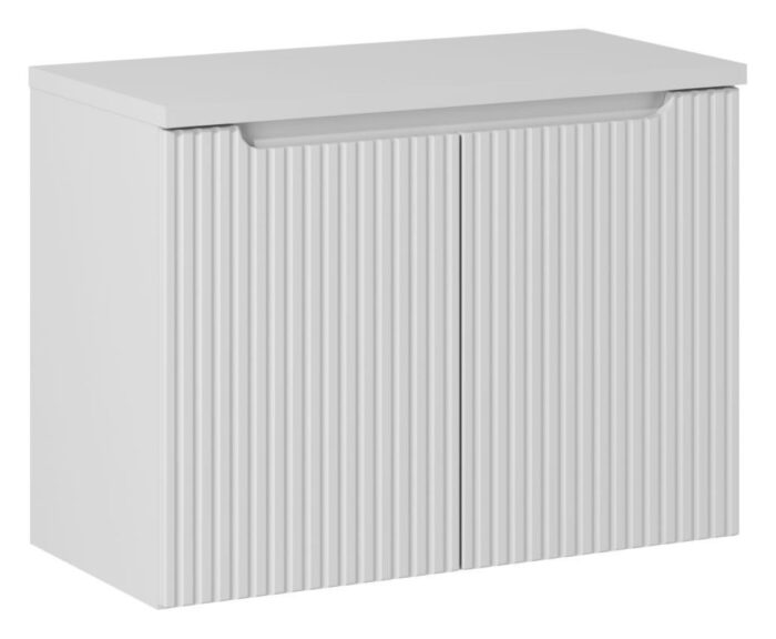 Szafka łazienkowa NOVA biały 80 cm blat biały ryflowane fronty 2 drzwi uniwersalna