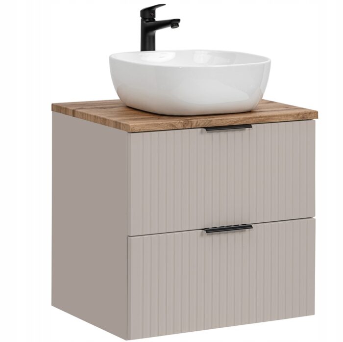 ADEL 60 cm kaszmir szafka łazienkowa z umywalką blat dąb wotan 2 szuflady ryflowany front