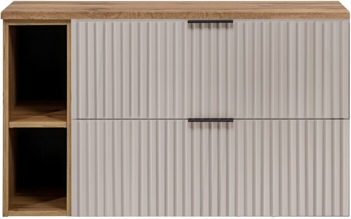 Szafka pod umywalkę FLOW 100 cm kaszmir dąb wisząca blat regał szuflady ryflowane fronty