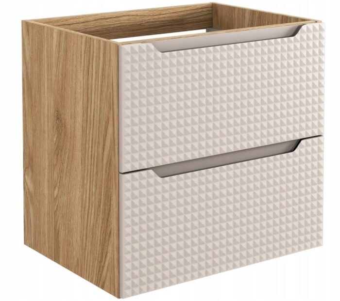 Szafka pod umywalkę LUXOR 60 cm dąb beżowy front 3 D wisząca pojemna szuflady