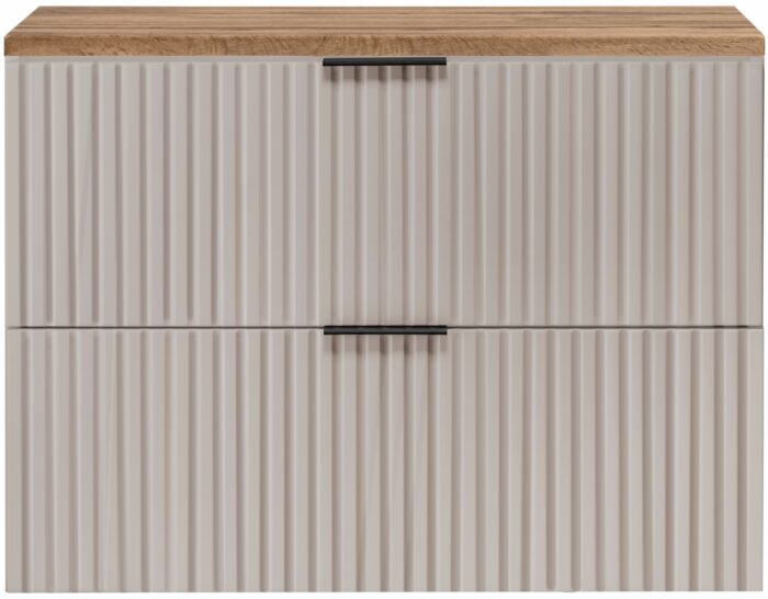 Szafka pod umywalkę FLOW 80 cm kaszmir blat wotan wisząca szuflady ryflowane fronty