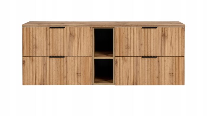 ADEL 180 cm dąb wotan szafka łazienkowa z blatem regał 4 szuflady ryflowany front