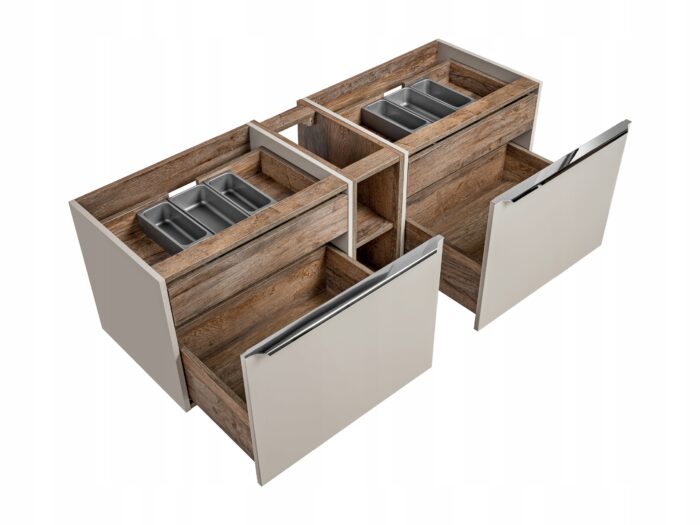 Szafka pod umywalkę SANTA FE 140 cm szary wiszący regał szuflady organizery