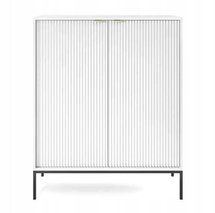 Komoda BELLAZA 104 cm biała z drzwiczkami, czarne metalowe nogi
