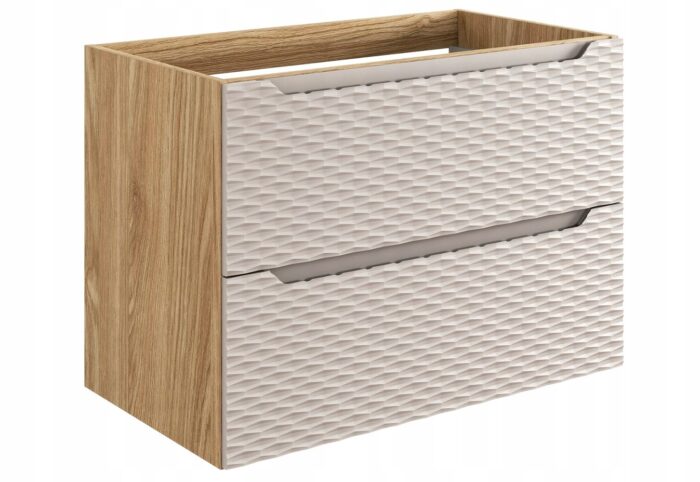Szafka pod umywalkę OCEAN 80 cm dąb beżowe fronty 3D wisząca szuflady