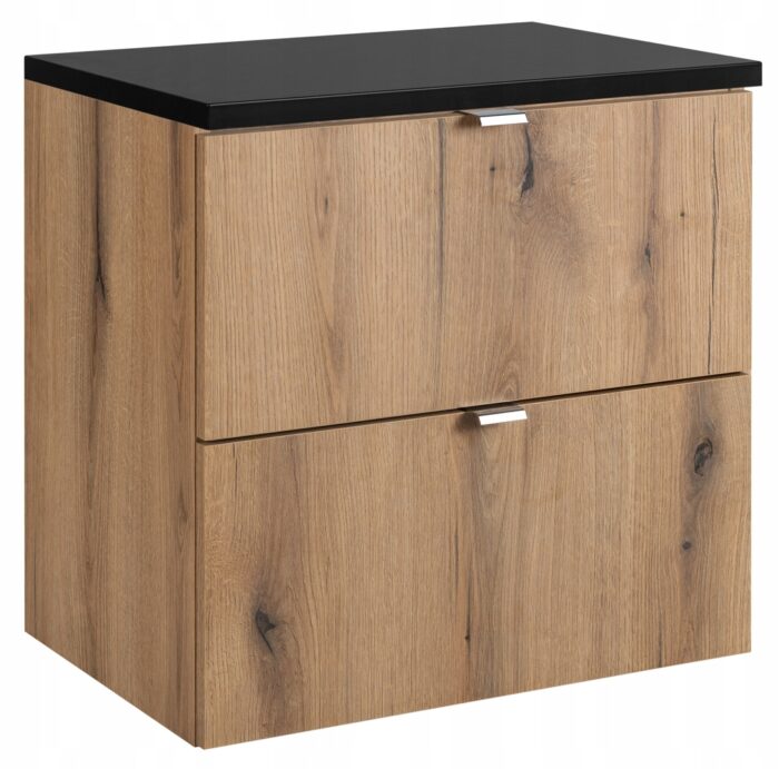 Szafka łazienkowa NOVA dąb 60 cm z szufladami blat czarny