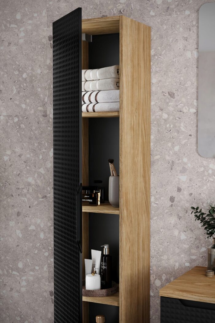 Szafka pod umywalkę LUXOR 80 cm dąb czarny front 3 D wisząca pojemna szuflady