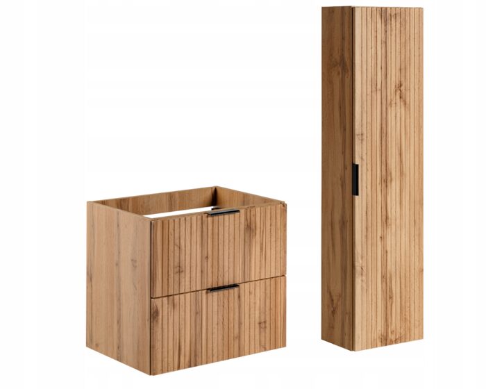 ADEL zestaw mebli łazienkowych dąb wotan Szafka 60 cm + Słupek 140 cm ryflowane fronty