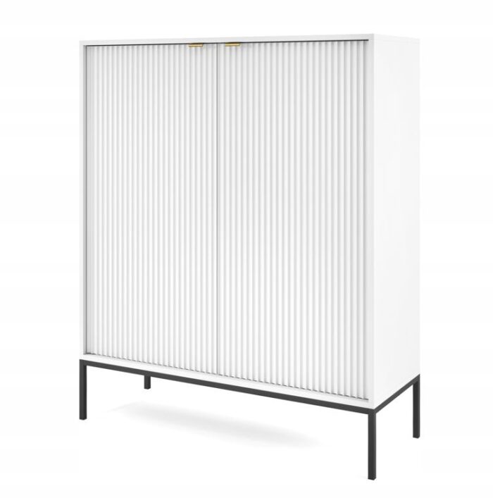 Komoda BELLAZA 104 cm biała z drzwiczkami, czarne metalowe nogi