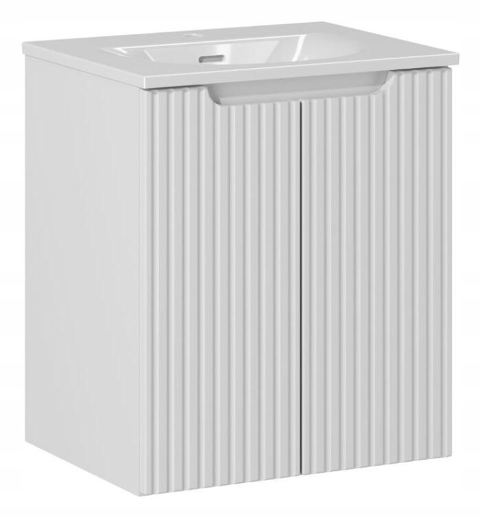 Szafka łazienkowa NOVA biały 50 cm umywalka wpuszczana 2 drzwi ryflowane fronty