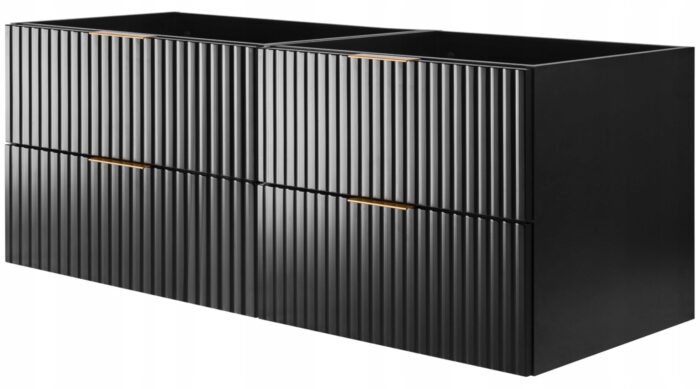 Szafka pod umywalkę FLOW 160 cm czarna wisząca pojemna szuflady ryflowane fronty