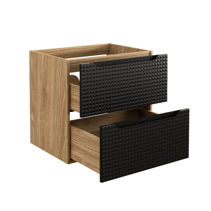 Szafka pod umywalkę LUXOR 60 cm dąb czarny front 3 D wisząca pojemna szuflady
