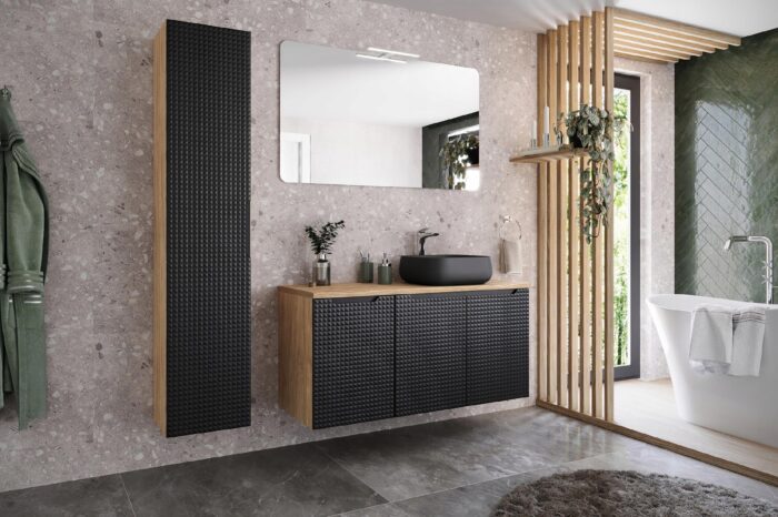 Szafka pod umywalkę LUXOR 60 cm dąb czarny front 3 D wisząca drzwi