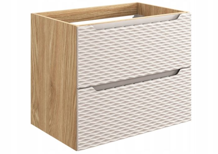 Szafka pod umywalkę OCEAN 70 cm dąb beżowe fronty 3D wisząca szuflady