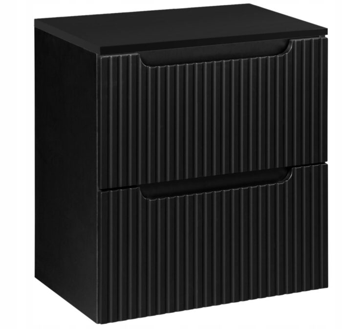 NOVA 50 cm czarna szafka łazienkowa z blatem szuflady ryflowane fronty