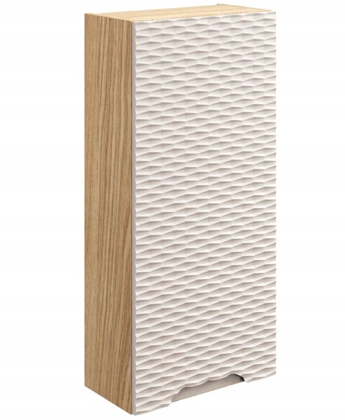 Szafka łazienkowa OCEAN 35 cm dąb beżowy front 3D wisząca mały słupek drzwi półki