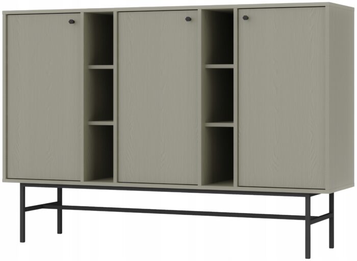 Komoda AVILA 158 cm zielona z drzwiami i półkami czarne metalowe nogi typ stelaż