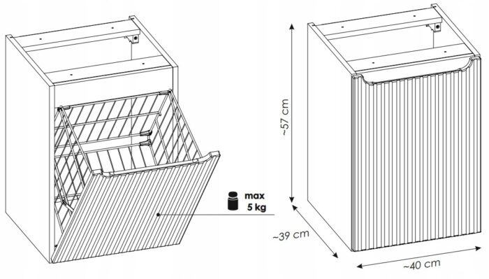 NOVA 40 cm kaszmir szafka łazienkowa z koszem na pranie wisząca ryflowany front