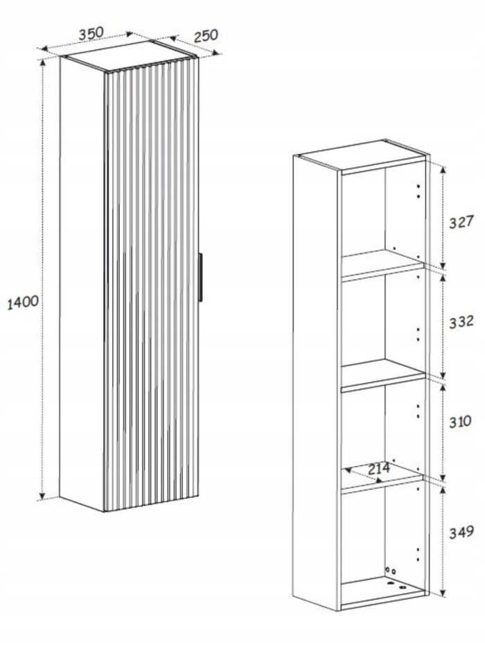 ADEL zestaw mebli łazienkowych kaszmir Szafka blat dąb wotan 120 cm + Słupek 140 cm ryflowane fronty
