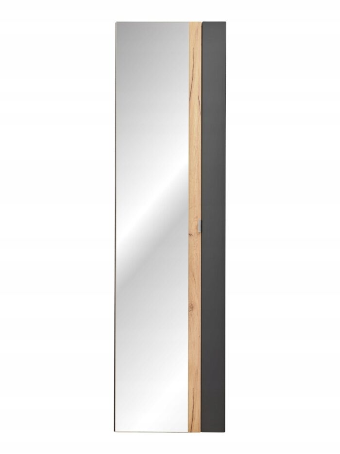 Słupek łazienkowy z lustrem CAPRI 45x170 cm dąb craft grafit wiszący regał szklane półki drzwi