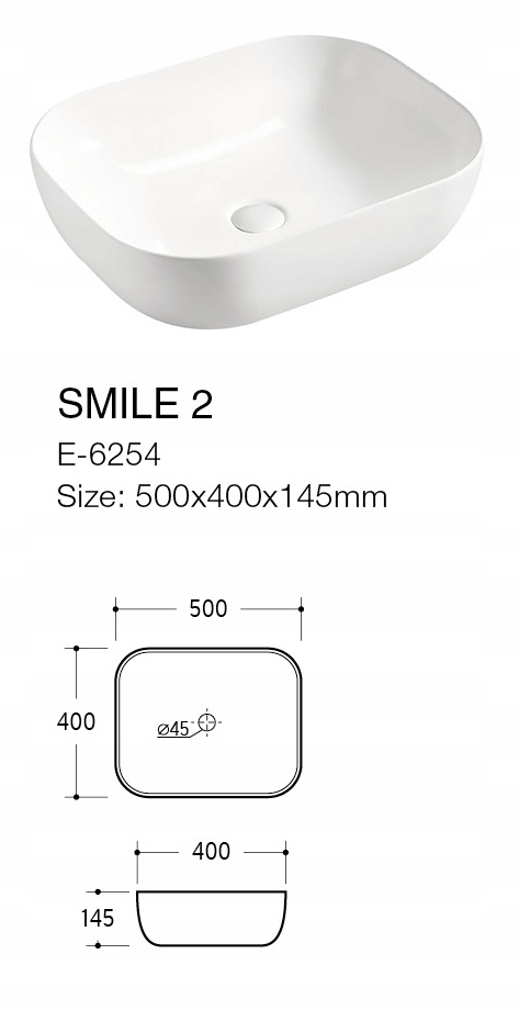 Umywalka nablatowa SMILE 50 cm biała ceramiczna wolnostojąca