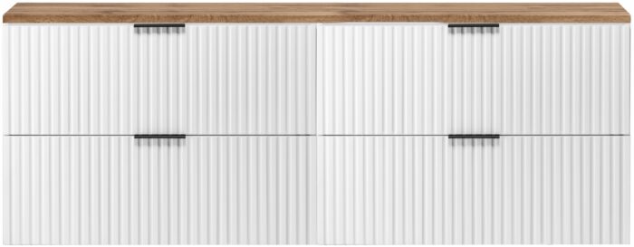 Szafka pod umywalkę FLOW 160 cm biała blat wotan wisząca szuflady ryflowane fronty