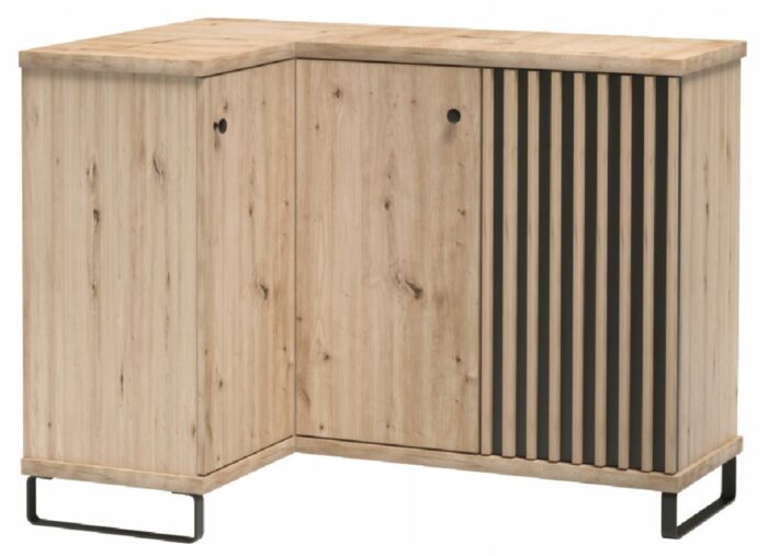 Komoda CAMPA 122 cm dąb czarny szafka narożna lamele czarne metalowe nogi