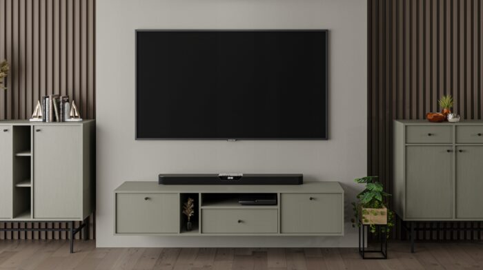 Szafka RTV AVILA 180 cm zielona wisząca z klapami szufladą i półkami