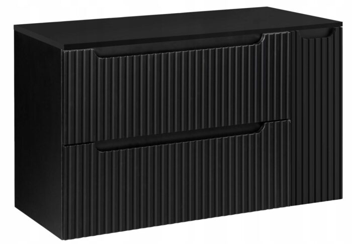Szafka łazienkowa NOVA czarny 100 cm blat ryflowane fronty 1 drzwi 2 szuflady pojemna