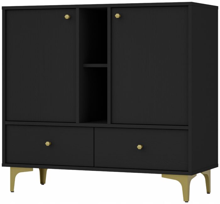 Komoda AVILA 100 cm czarna z drzwiami szufladami i półką złote metalowe nogi typ rozgwiazda