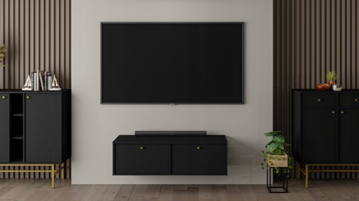 Szafka RTV AVILA 120 cm czarna wisząca z klapami