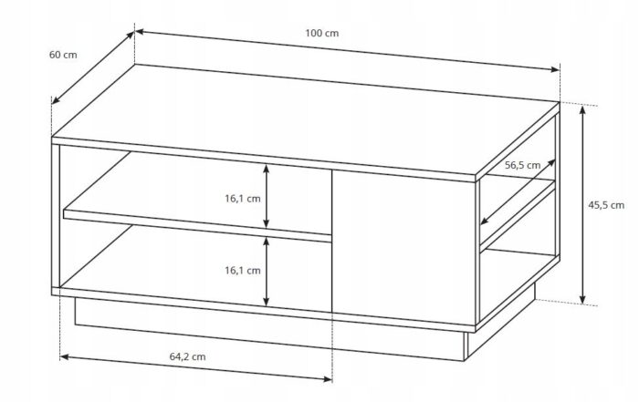 Ława 3D 110 cm biay mat / dąb craft złoty z półkami