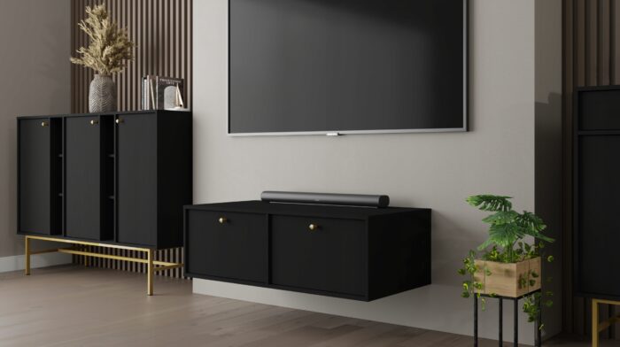 Szafka RTV AVILA 120 cm czarna wisząca z klapami