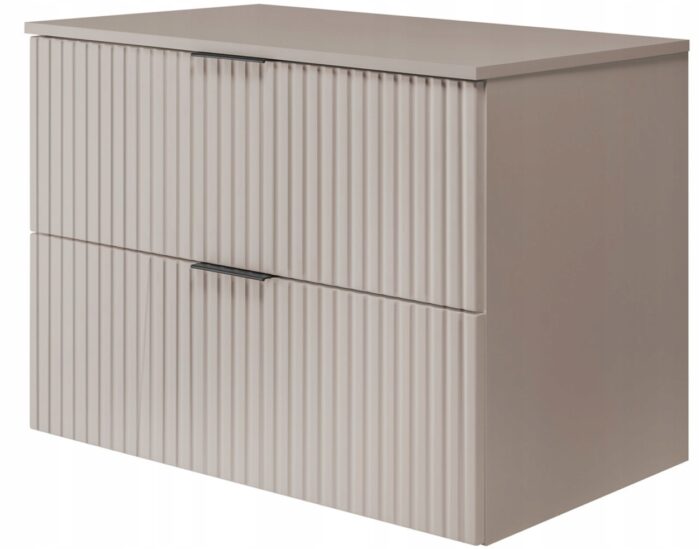 Szafka pod umywalkę FLOW 80 cm kaszmir wisząca pojemna blat szuflady ryflowane fronty