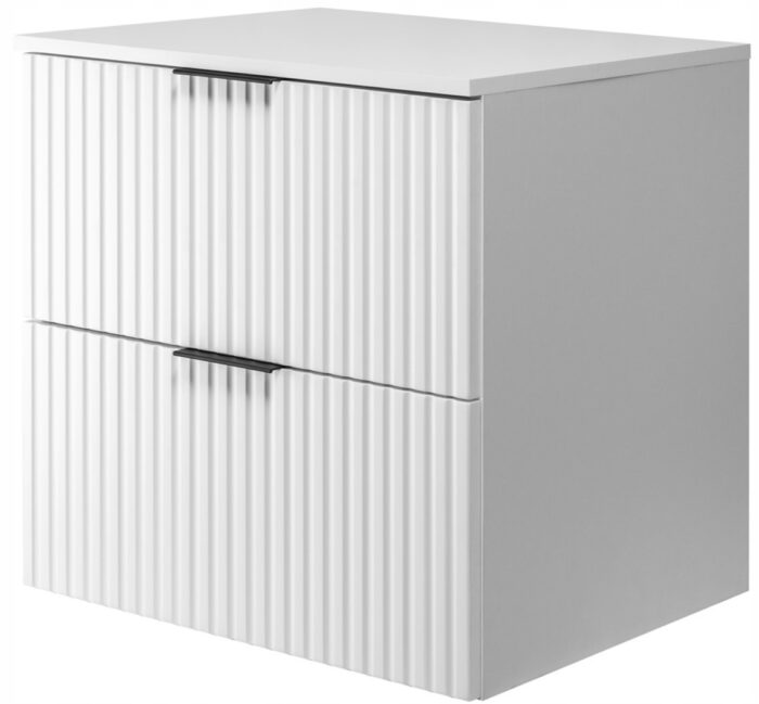 Szafka pod umywalkę FLOW 60 cm biała wisząca pojemna blat szuflady ryflowane fronty