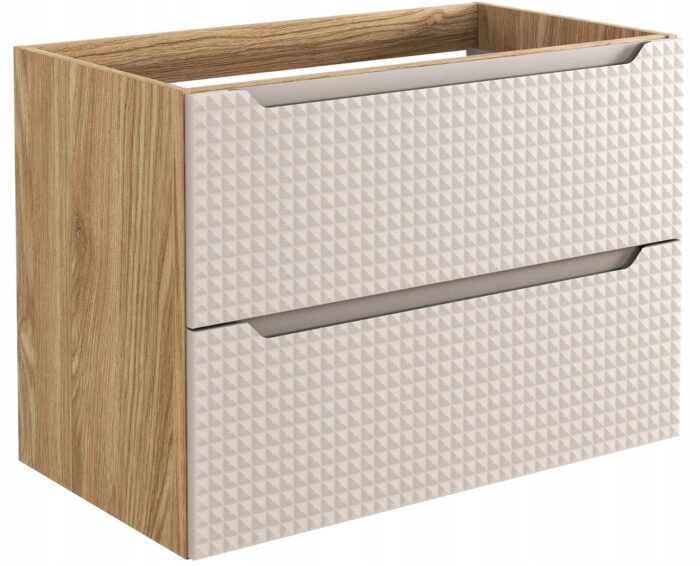 Szafka pod umywalkę LUXOR 80 cm dąb beżowy front 3 D wisząca pojemna szuflady